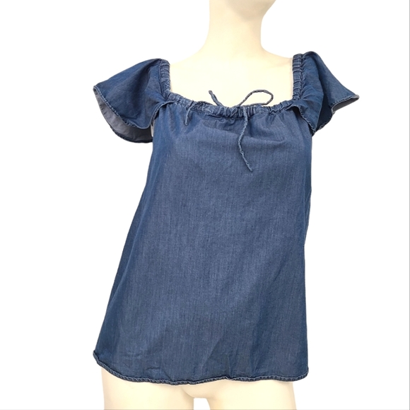 J Crew Chambray Off Shoulder Top size large Jean Denim - Picture 2 of 9